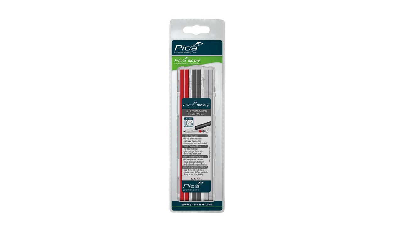 Pica BIG Dry Ersatz-Minen - 6045 - 4 Graphite, 4 Weiß, 4 Rot